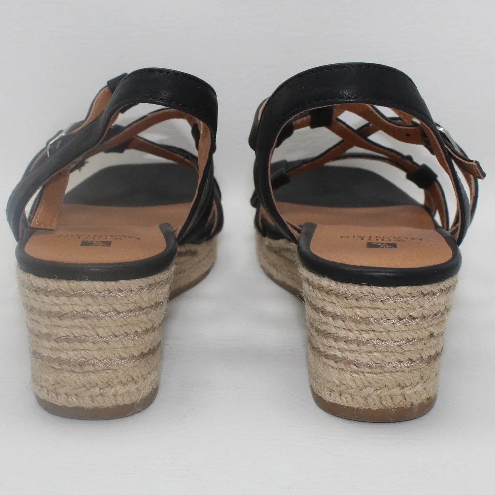 White Mountain Swayze Black Strappy Espadrille Wedge Sandals Womens 10M‎